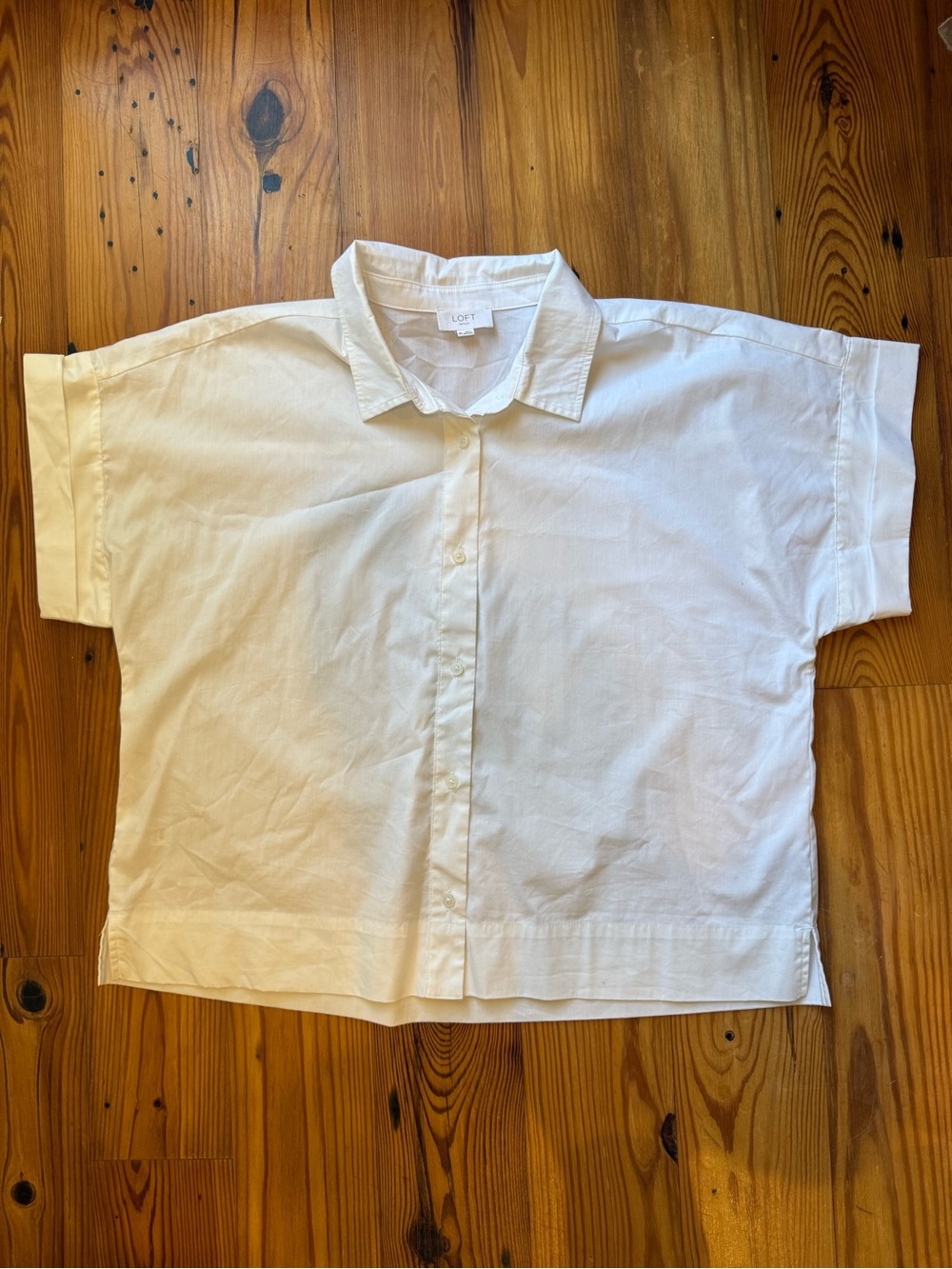 LOFT Women’s White Button-Front Short Sleeve Shirt
